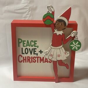 Elf on the Shelf Dark Skin Girl Peace Love Christmas Tabletop Picture Decor NEW